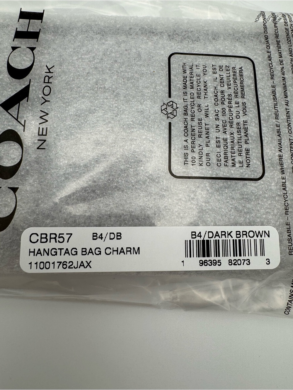 Coach XL Hangtag Bag Charm CBR57 Dark Brown Brass Leather NWT - Picture 3 of 16